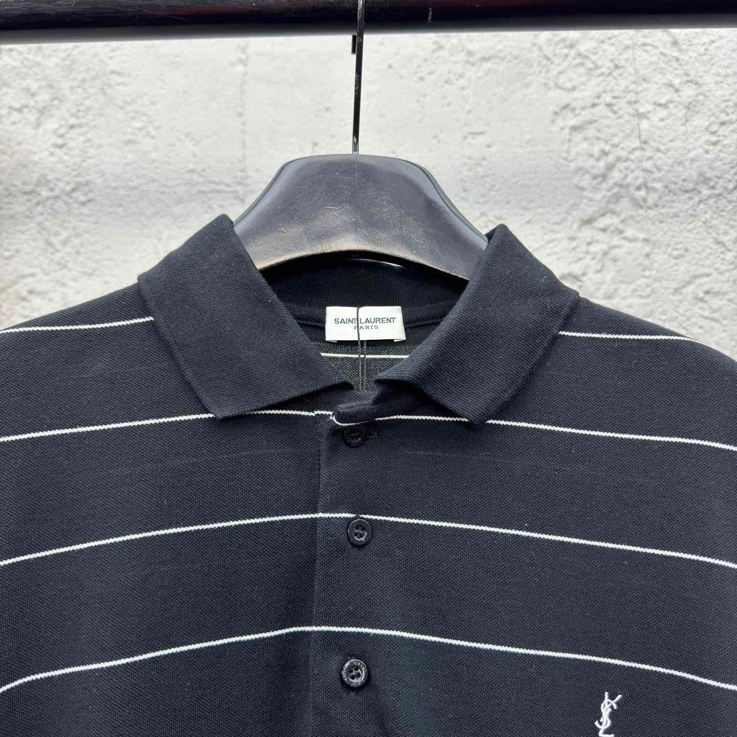 Saint Laurent Cassandre Polo Shirt In Striped Pique - DesignerGu