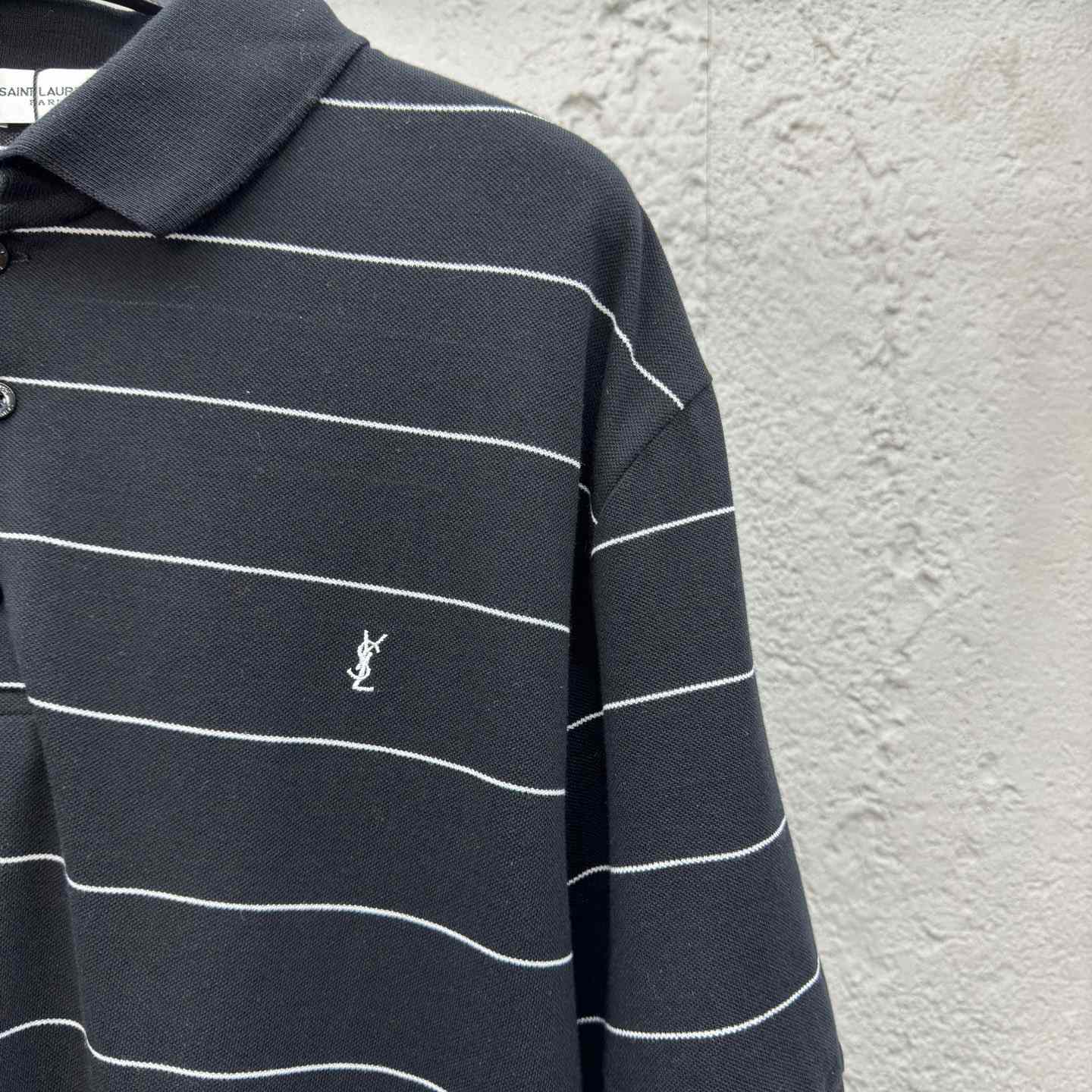 Saint Laurent Cassandre Polo Shirt In Striped Pique - DesignerGu