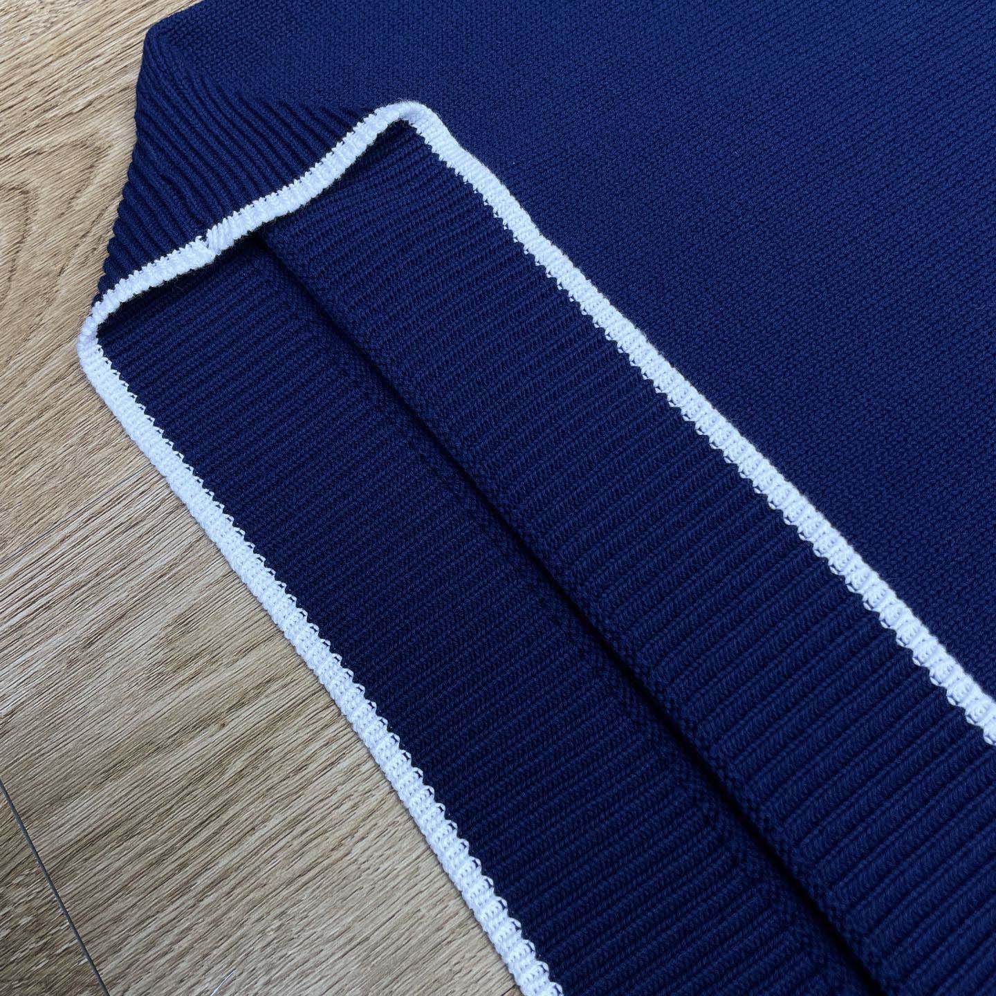 Casablanca Merino Wool T-shirt With Striped Collar In Blue   D0089 - DesignerGu