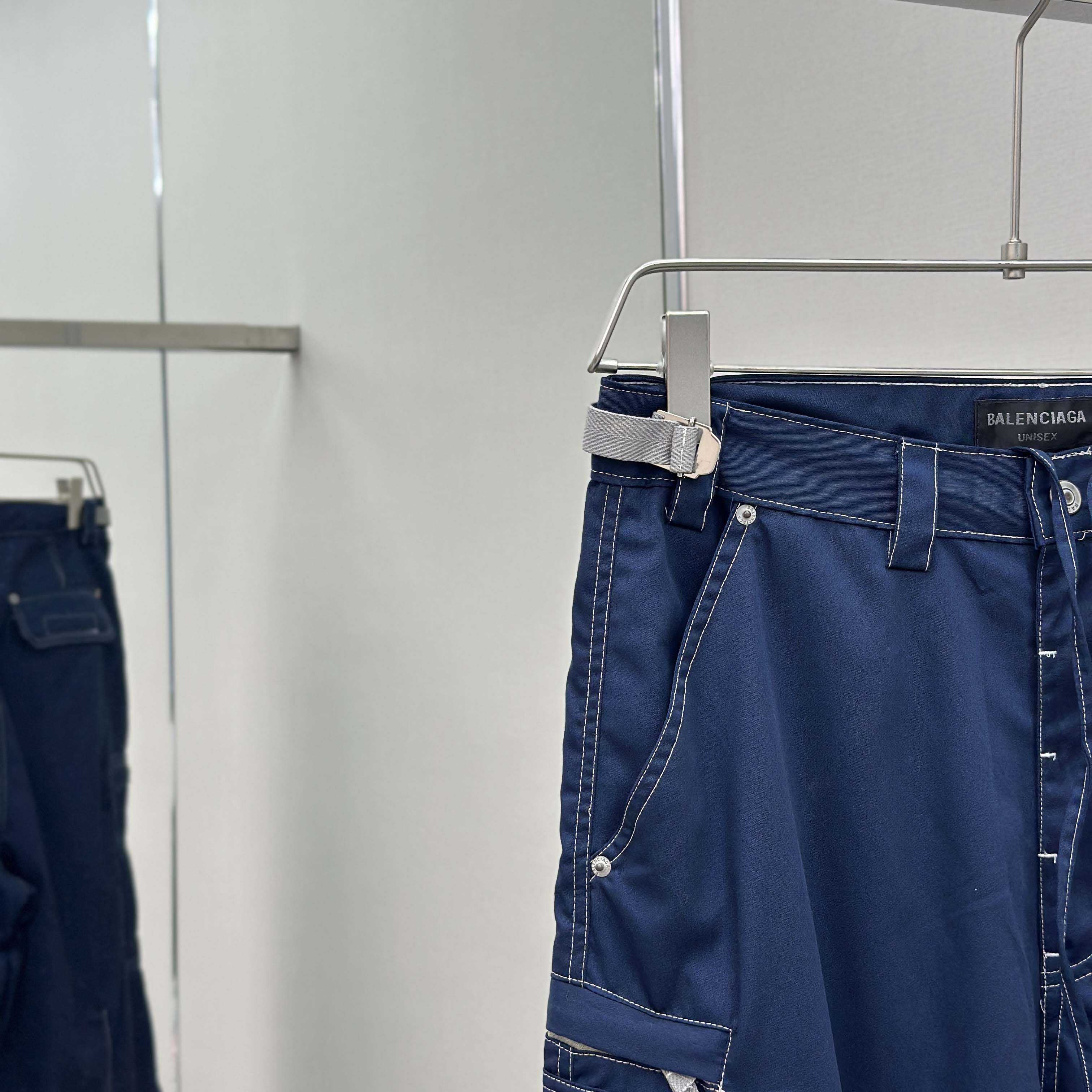 Balenciaga Utility Work Pants In Navy Mixed Cotton Twill - DesignerGu