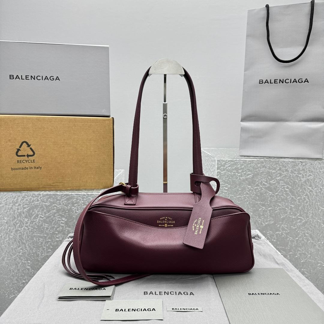 Balenciaga Carrie Bowling Bag Small In Dark Burgundy - DesignerGu