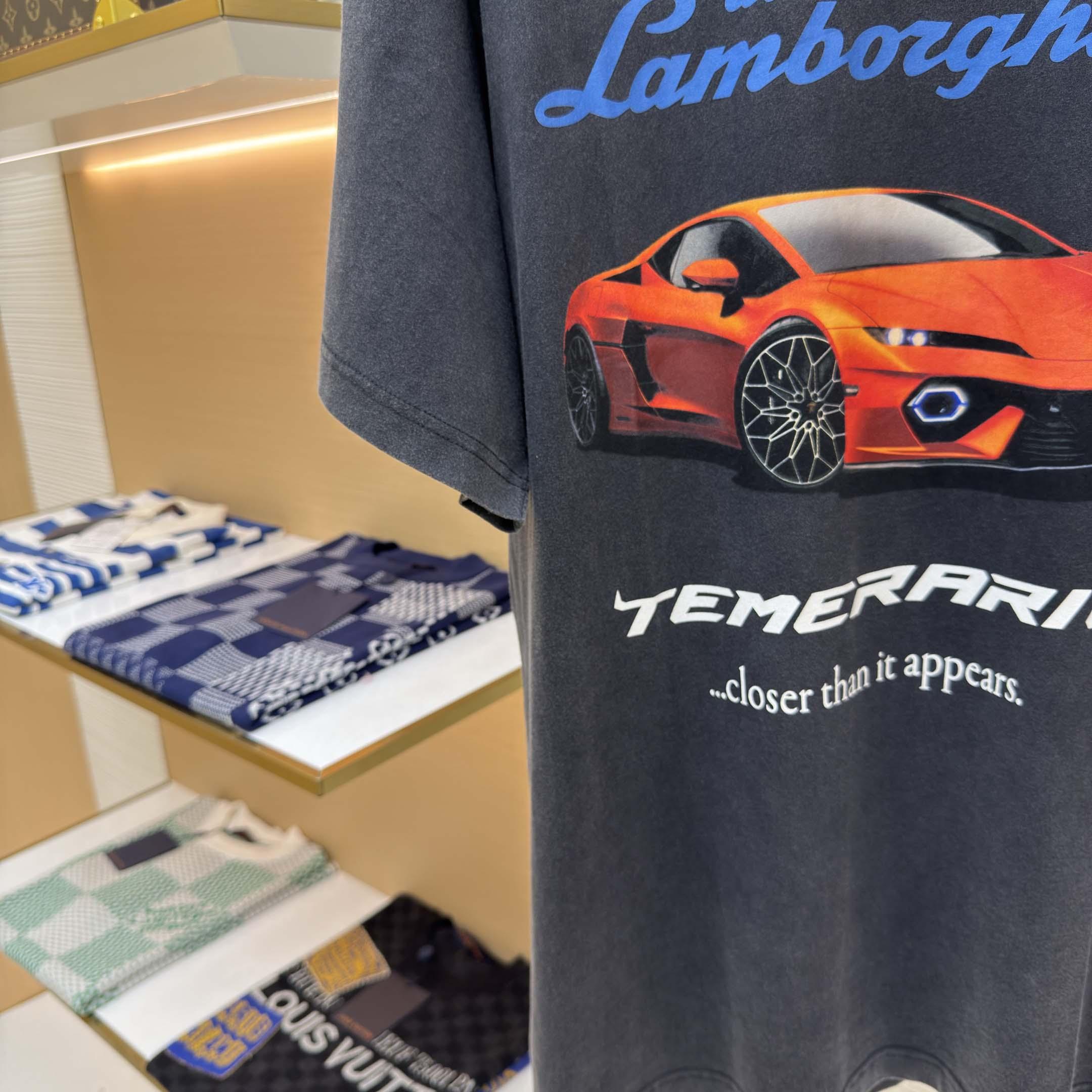 Balenciaga Automobili Lamborghini Oversized T-Shirt In Faded Black Dry Jersey - DesignerGu