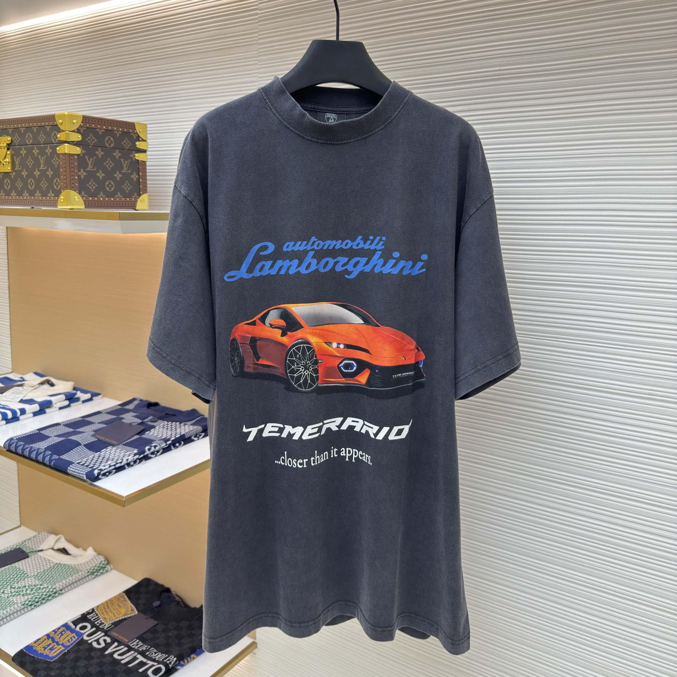 Balenciaga Automobili Lamborghini Oversized T-Shirt In Faded Black Dry Jersey - DesignerGu