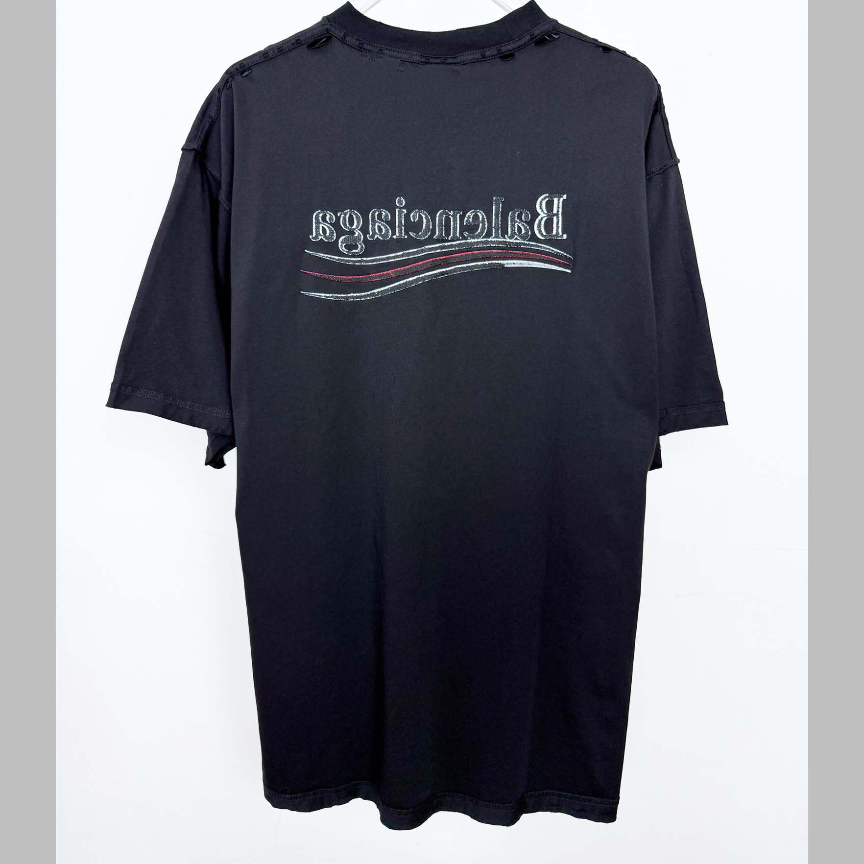 Balenciaga Embroidered Logo Wave Political Campaign T-Shirt  - DesignerGu