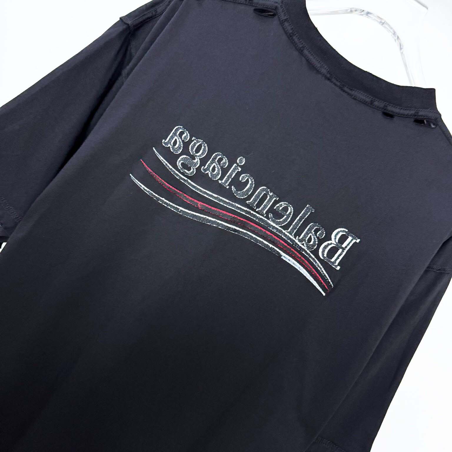 Balenciaga Embroidered Logo Wave Political Campaign T-Shirt  - DesignerGu