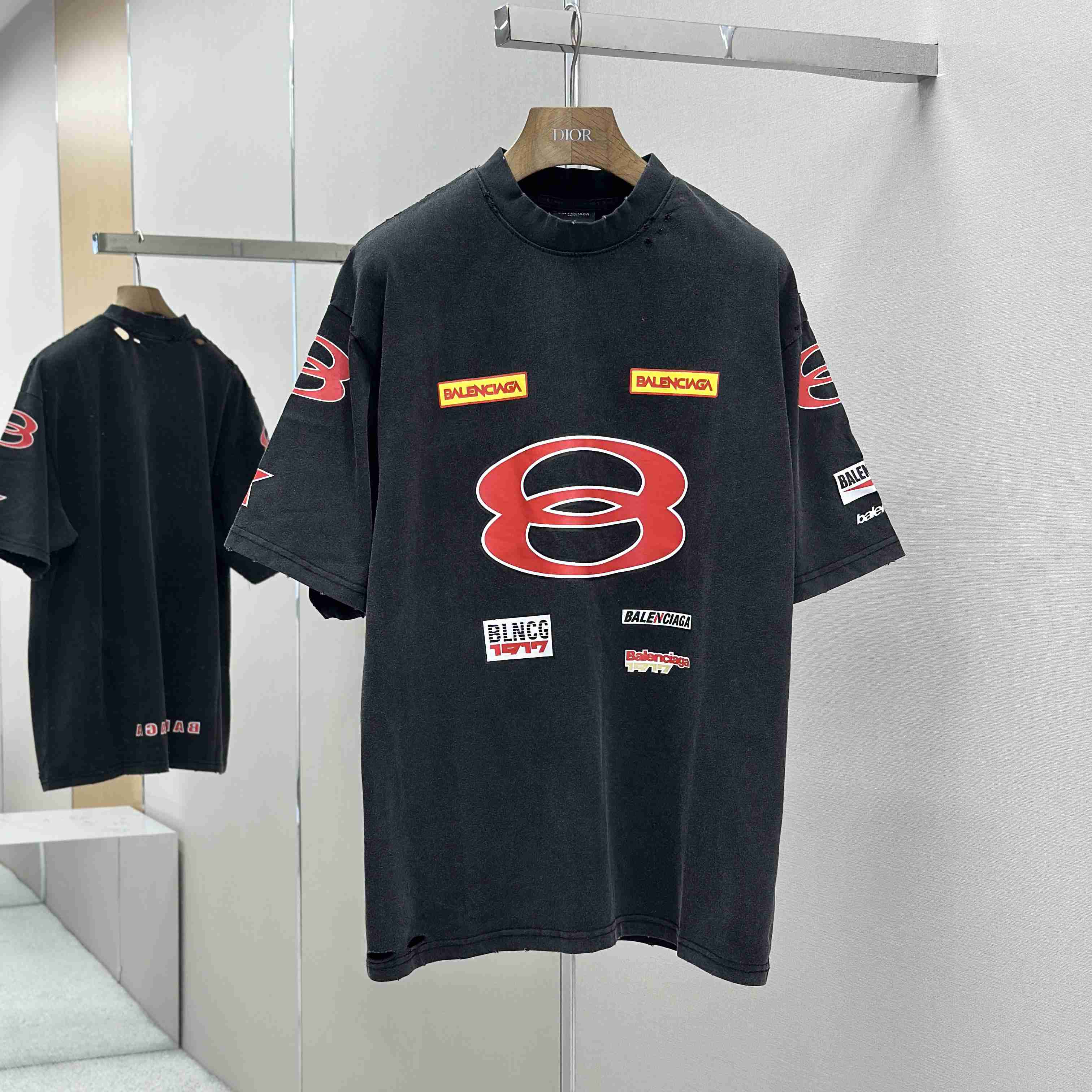 Balenciaga Sponsor Logos T-Shirt Oversized In Faded Washed Black - DesignerGu