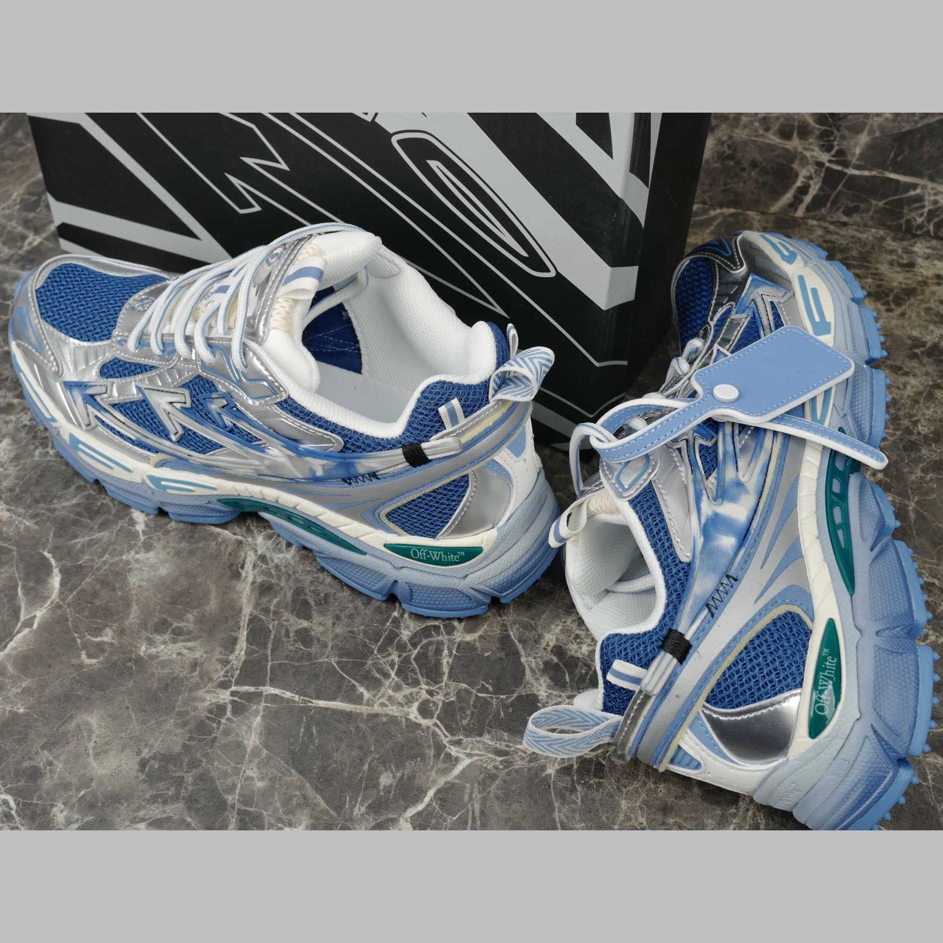 Off-White Silver/Blue Be Right Back - DesignerGu