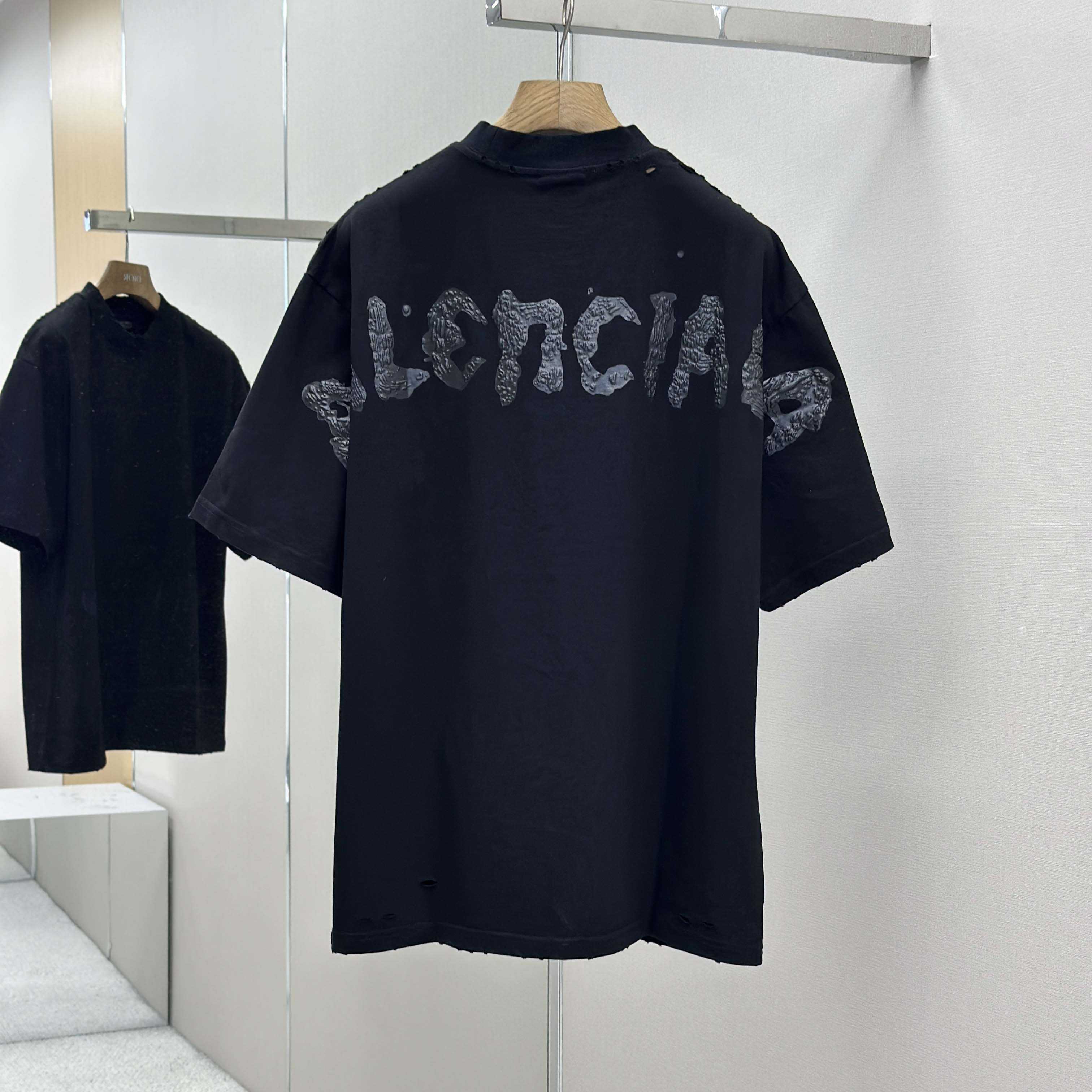 Balenciaga Painted T-Shirt Medium Fit In Faded Washed Black - DesignerGu
