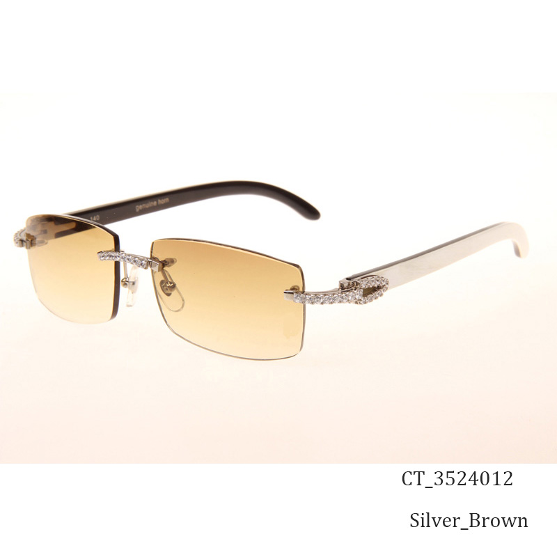 Cartier CT_3524012 Big Diamond White Mix Black Buffalo Sunglasses In Silver Brown - DesignerGu