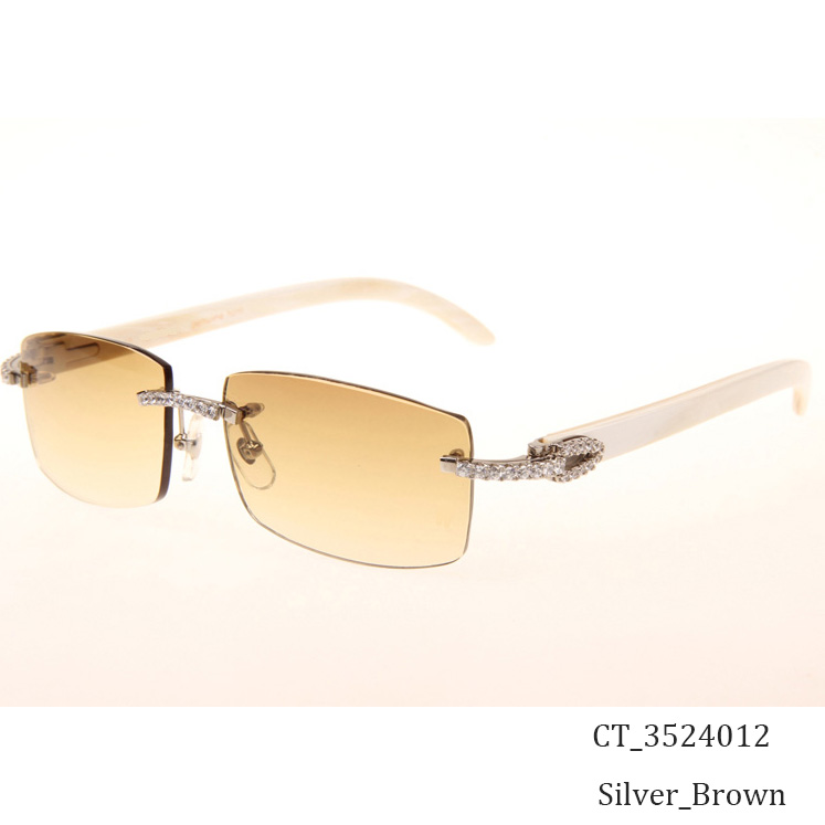 Cartier CT_3524012 Big Diamond White Buffalo Sunglasses In Silver Brown - DesignerGu