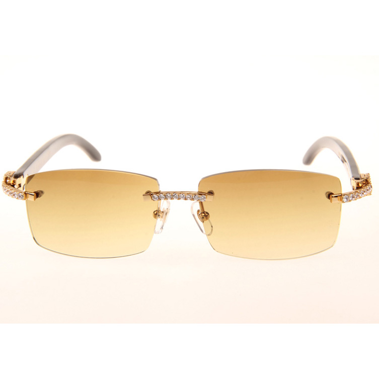 Cartier CT_3524012 Big Diamond White Mix Black Buffalo Sunglasses In Gold Brown - DesignerGu