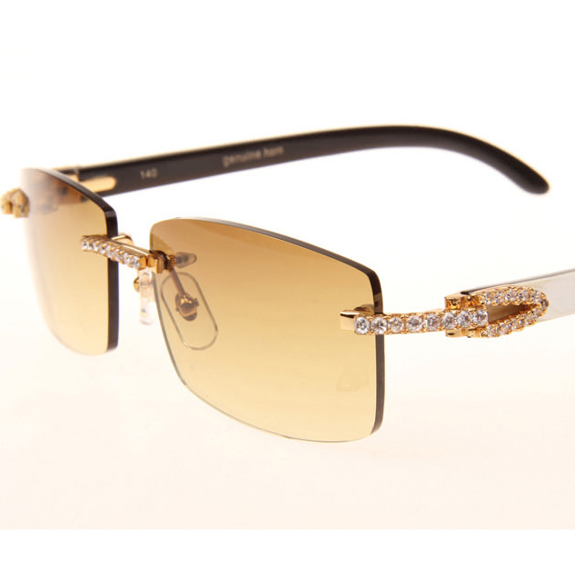Cartier CT_3524012 Big Diamond White Mix Black Buffalo Sunglasses In Gold Brown - DesignerGu