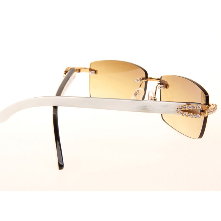 Cartier CT_3524012 Big Diamond White Mix Black Buffalo Sunglasses In Gold Brown - DesignerGu