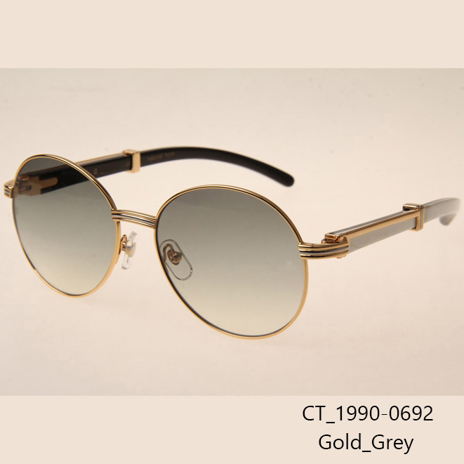 Cartier CT1990-0692 White Mix Black Buffalo Sunglasses In Gold Grey - DesignerGu