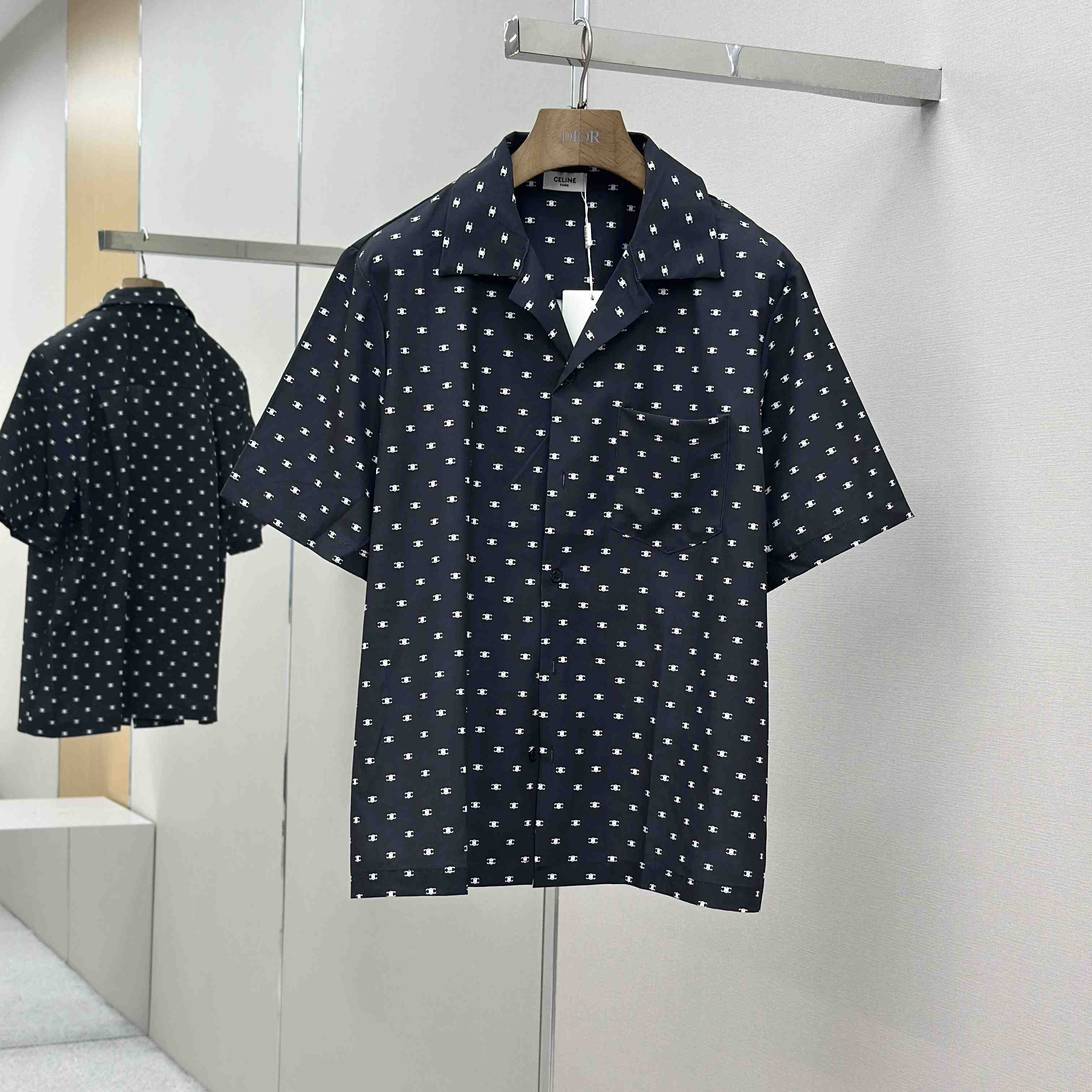 Celine Bowling Shirt In Micro Triomphe Print Viscose - DesignerGu