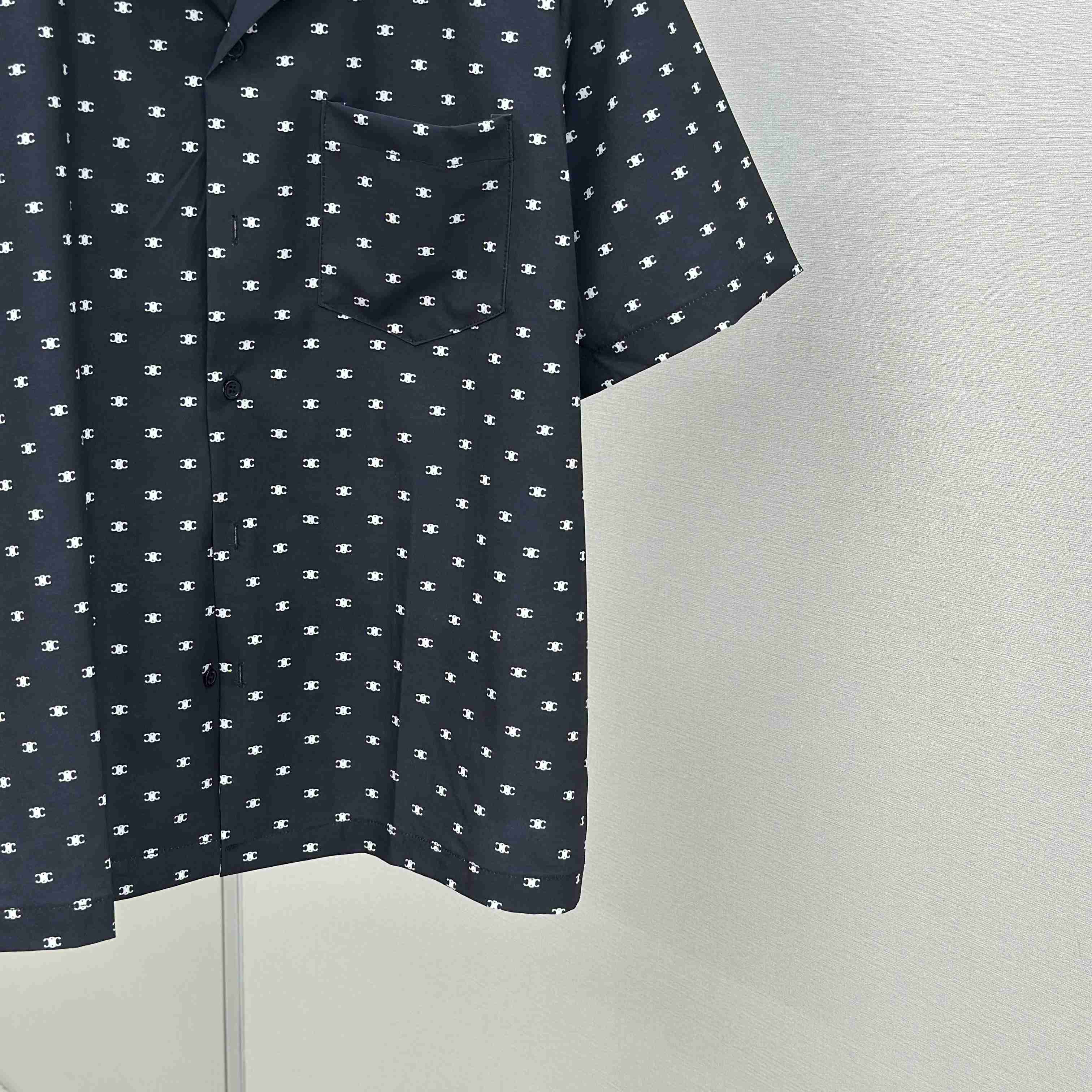 Celine Bowling Shirt In Micro Triomphe Print Viscose - DesignerGu