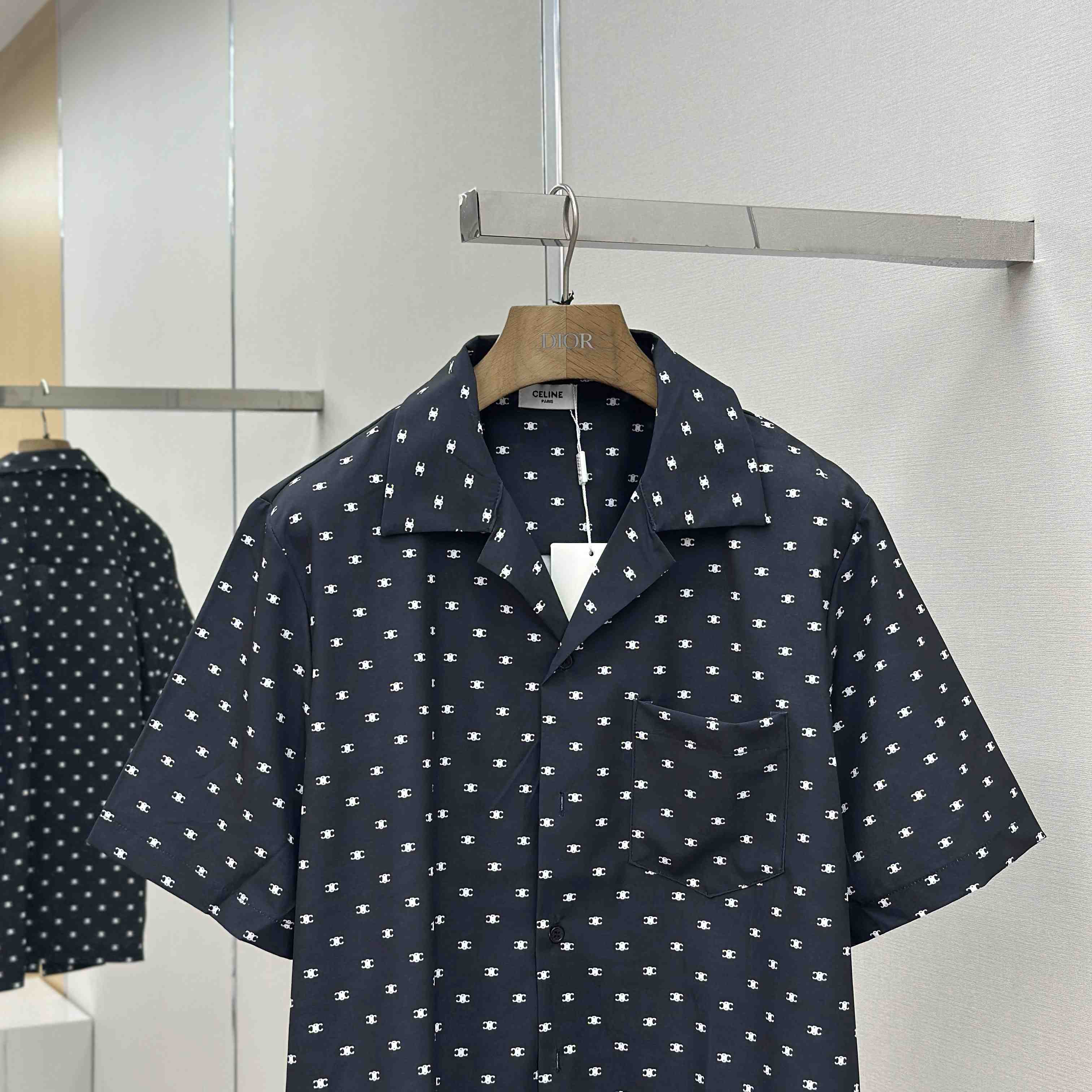 Celine Bowling Shirt In Micro Triomphe Print Viscose - DesignerGu