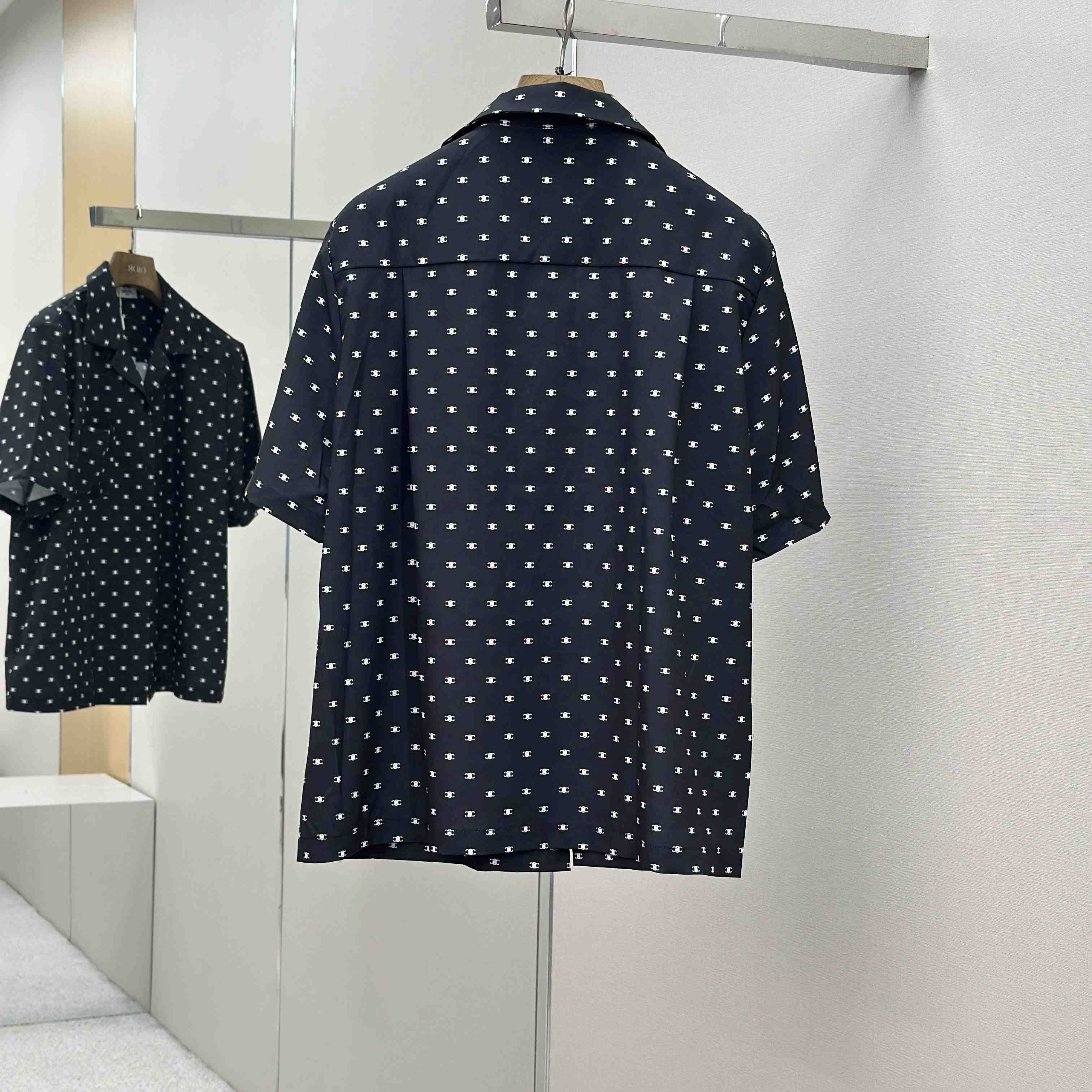 Celine Bowling Shirt In Micro Triomphe Print Viscose - DesignerGu