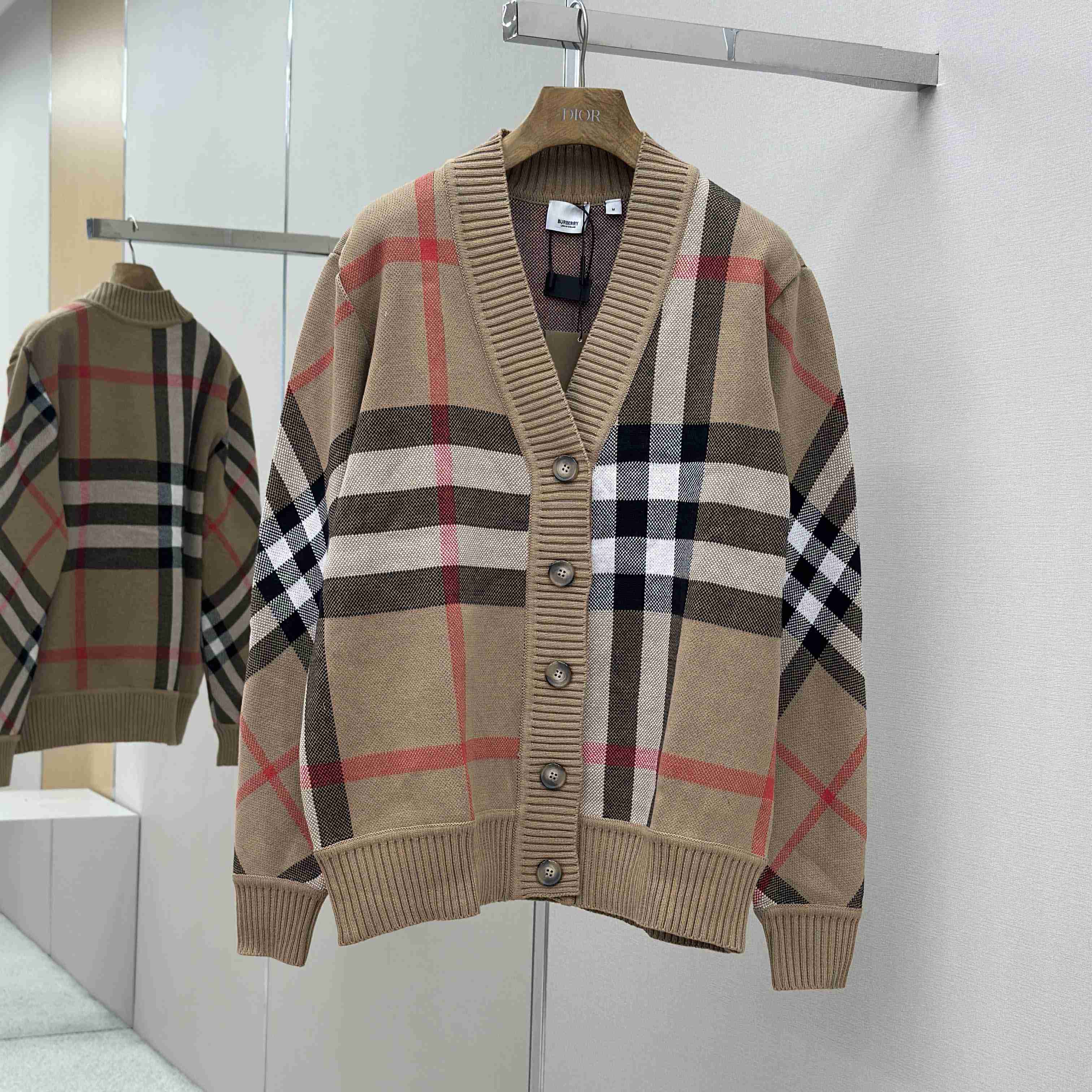 Burberry Check Wool Blend Cardigan - DesignerGu