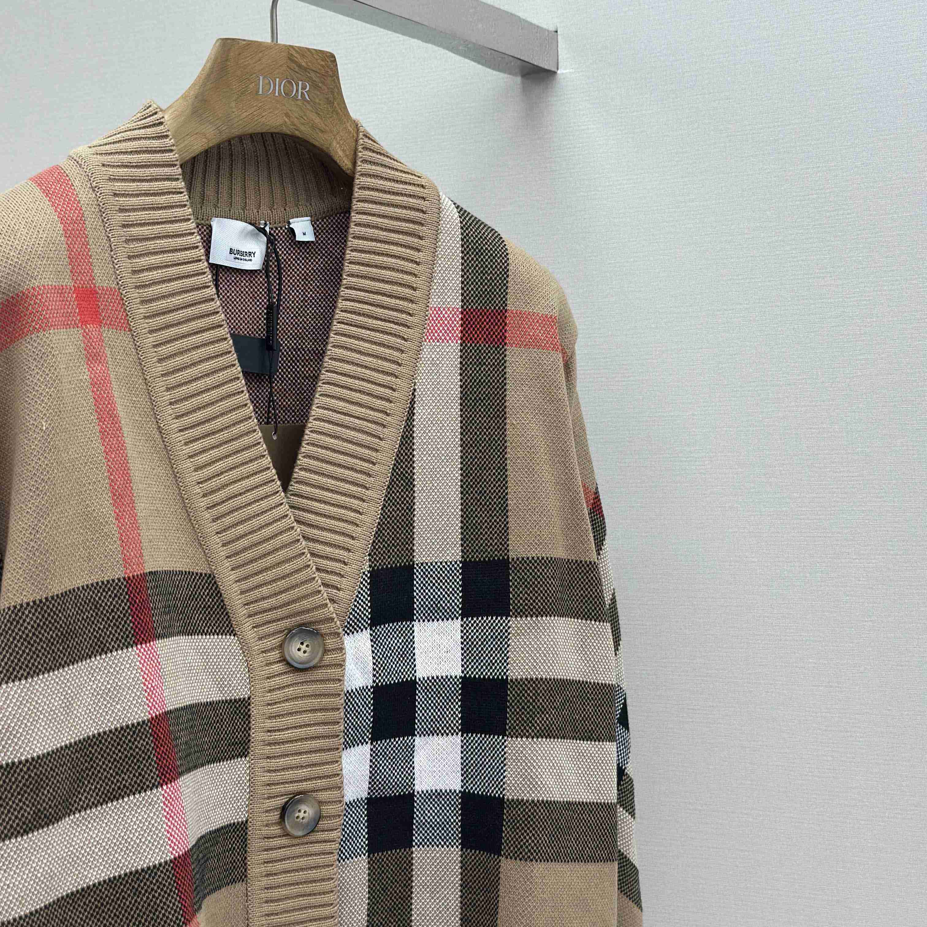 Burberry Check Wool Blend Cardigan - DesignerGu