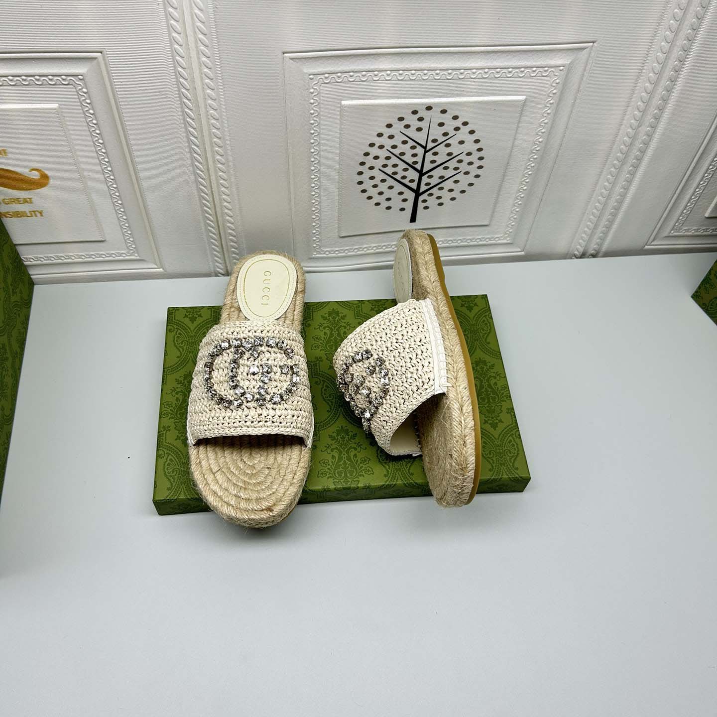 Gucci Women's espadrille with crystal Interlocking G - DesignerGu