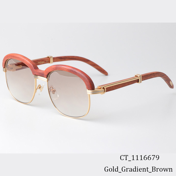 Cartier CT_1116679 Wood Sunglasses Gold Gradient Brown - DesignerGu