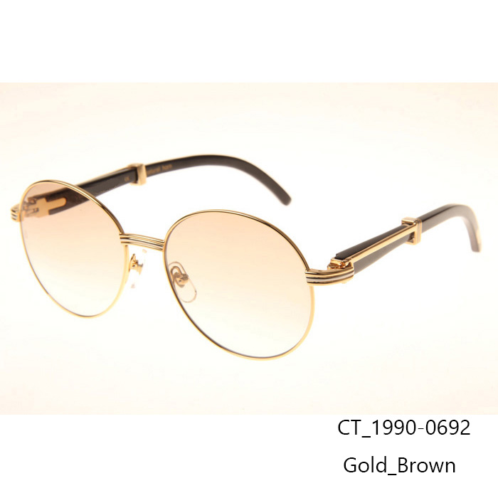 Cartier CT1990-0692 Black Buffalo Sunglasses In Gold Brown - DesignerGu
