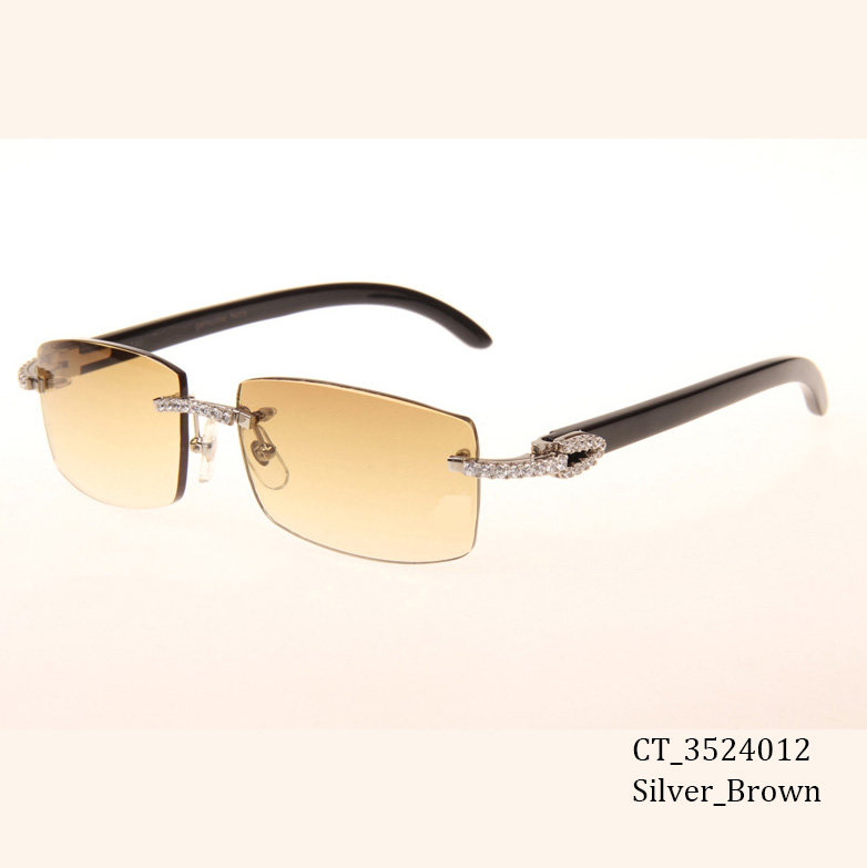 Cartier CT 3524012 Big Diamond Black Buffalo Sunglasses In Silver Brown - DesignerGu