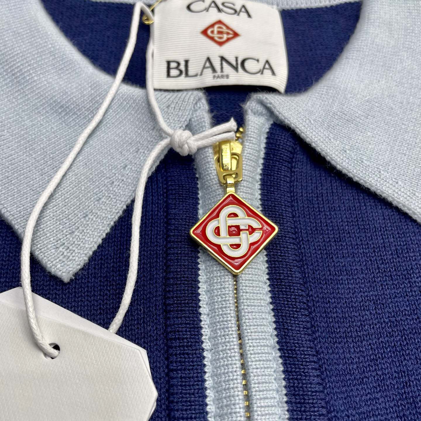 Casablanca Wool Knit Monogram Quarter-Zip Polo Shirt   D0099 - DesignerGu