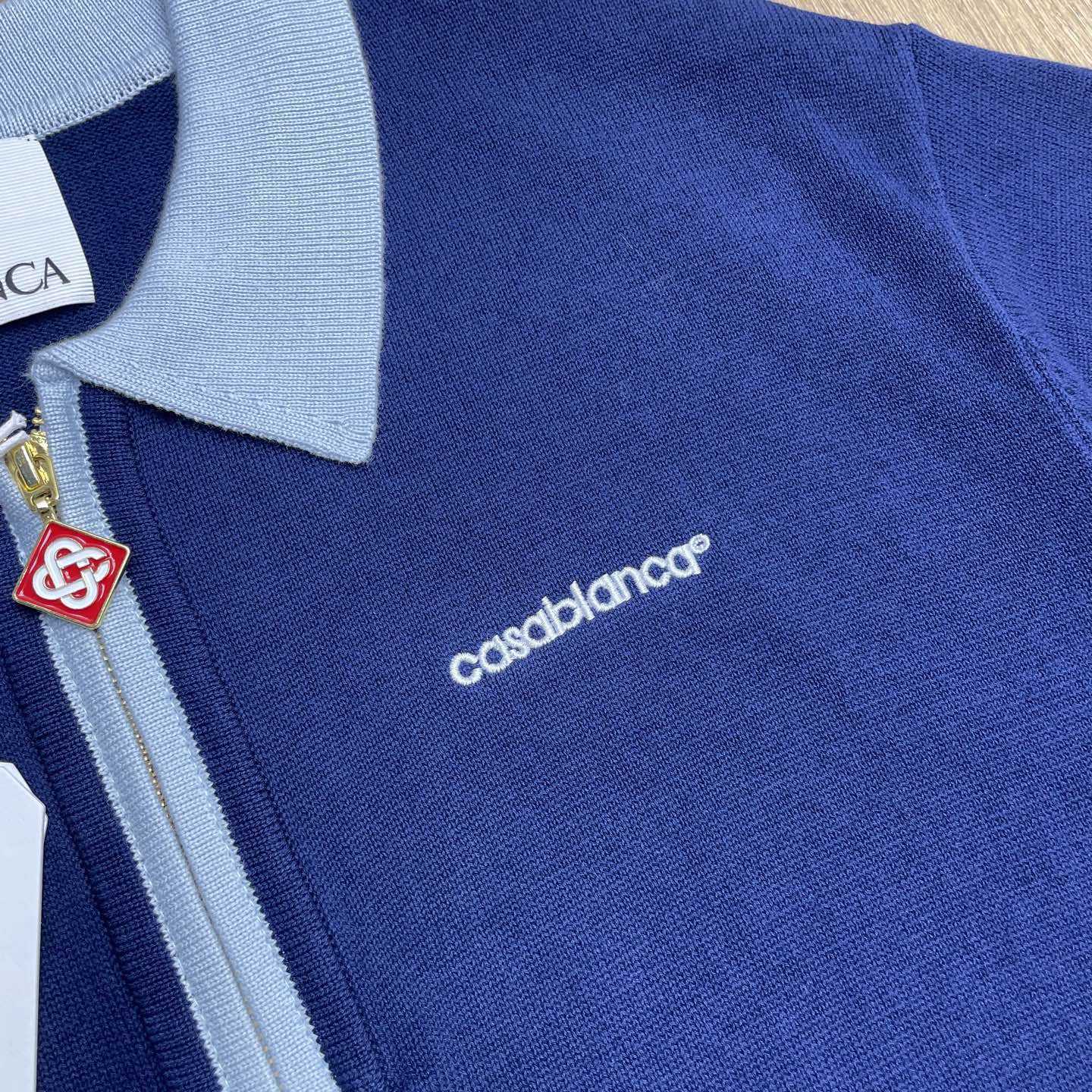 Casablanca Wool Knit Monogram Quarter-Zip Polo Shirt   D0099 - DesignerGu