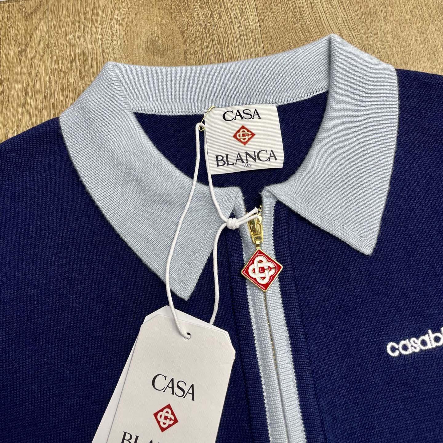 Casablanca Wool Knit Monogram Quarter-Zip Polo Shirt   D0099 - DesignerGu