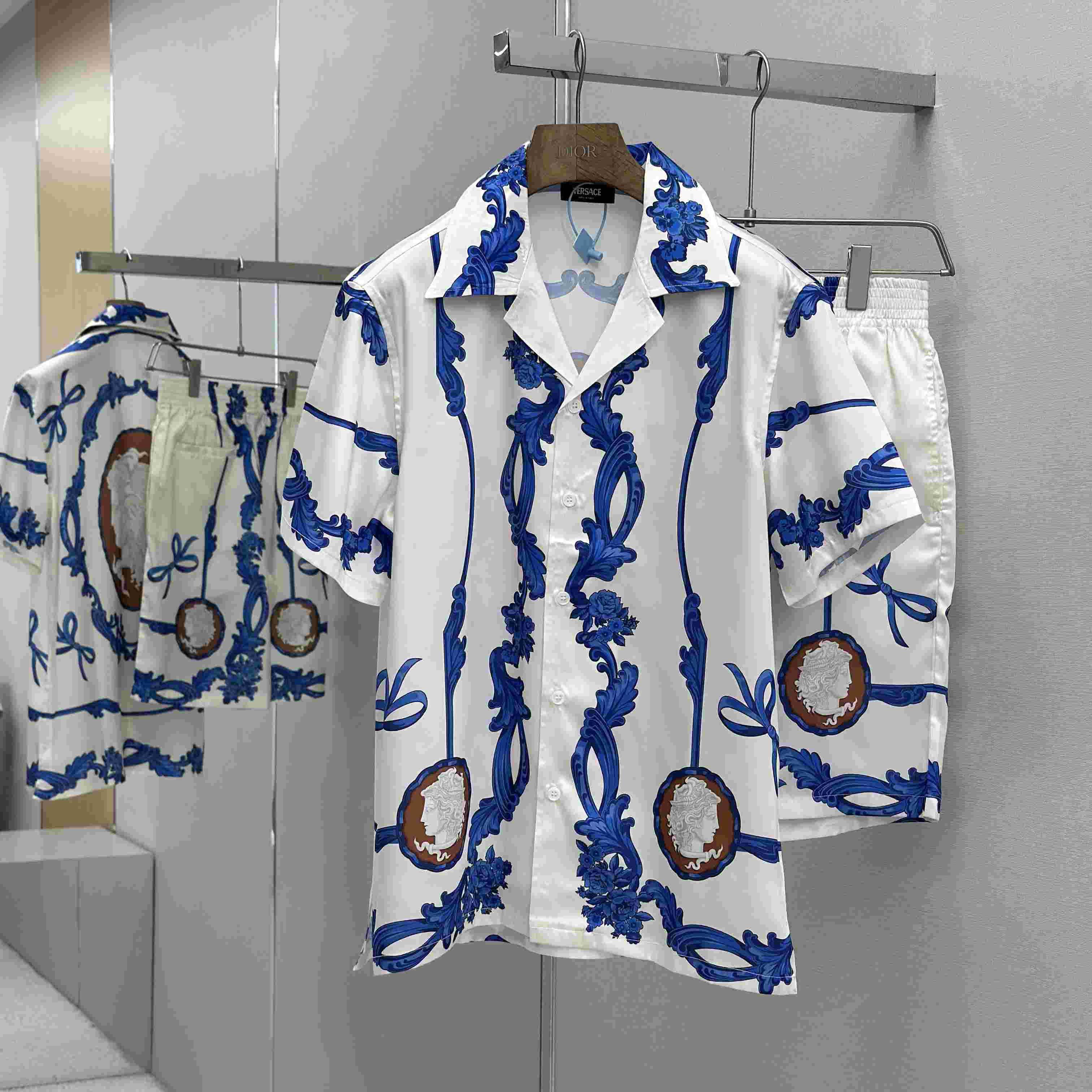 Versace Cameo Silk Shirt & Silk Shorts - DesignerGu