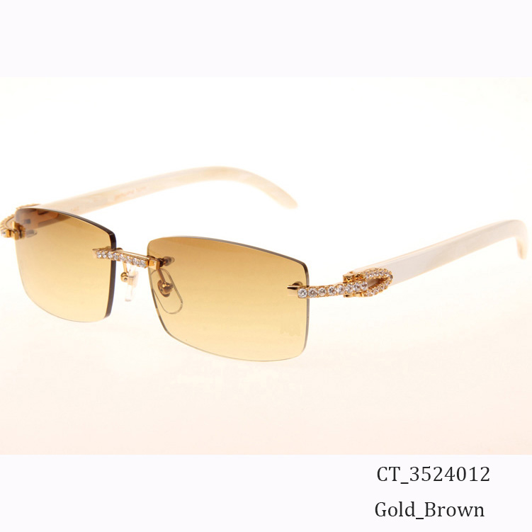 Cartier CT 3524012 Big Diamond White Buffalo Sunglasses In Gold Brown - DesignerGu