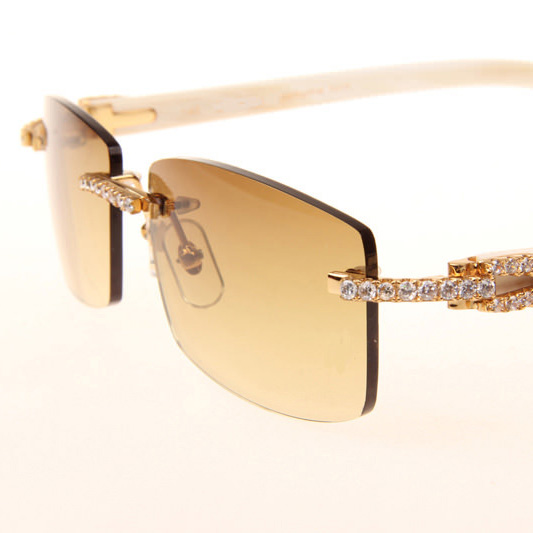 Cartier CT 3524012 Big Diamond White Buffalo Sunglasses In Gold Brown - DesignerGu