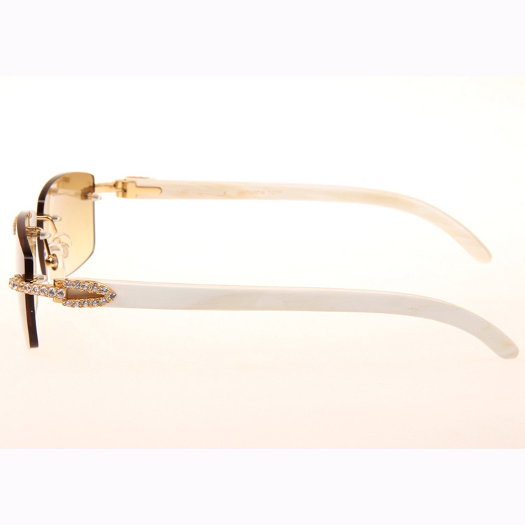 Cartier CT 3524012 Big Diamond White Buffalo Sunglasses In Gold Brown - DesignerGu