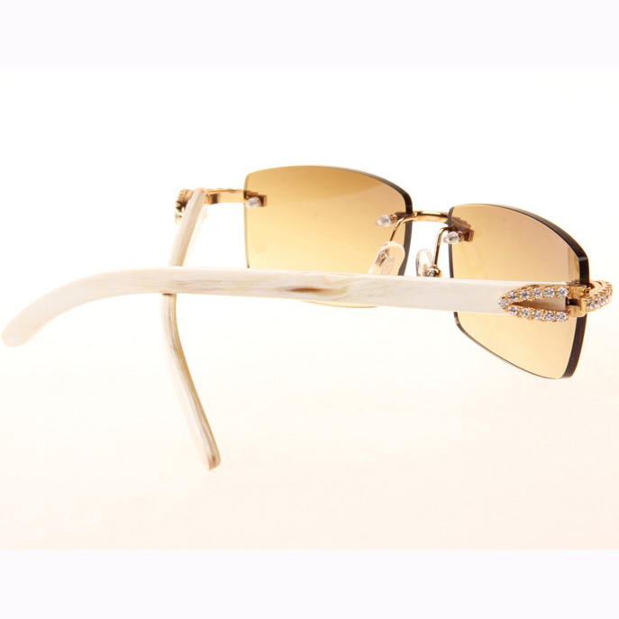 Cartier CT 3524012 Big Diamond White Buffalo Sunglasses In Gold Brown - DesignerGu