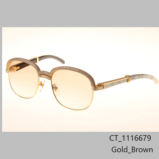 Cartier CT_1116679 Diamond White Mix Black Buffalo Sunglasses In Gold Brown - DesignerGu