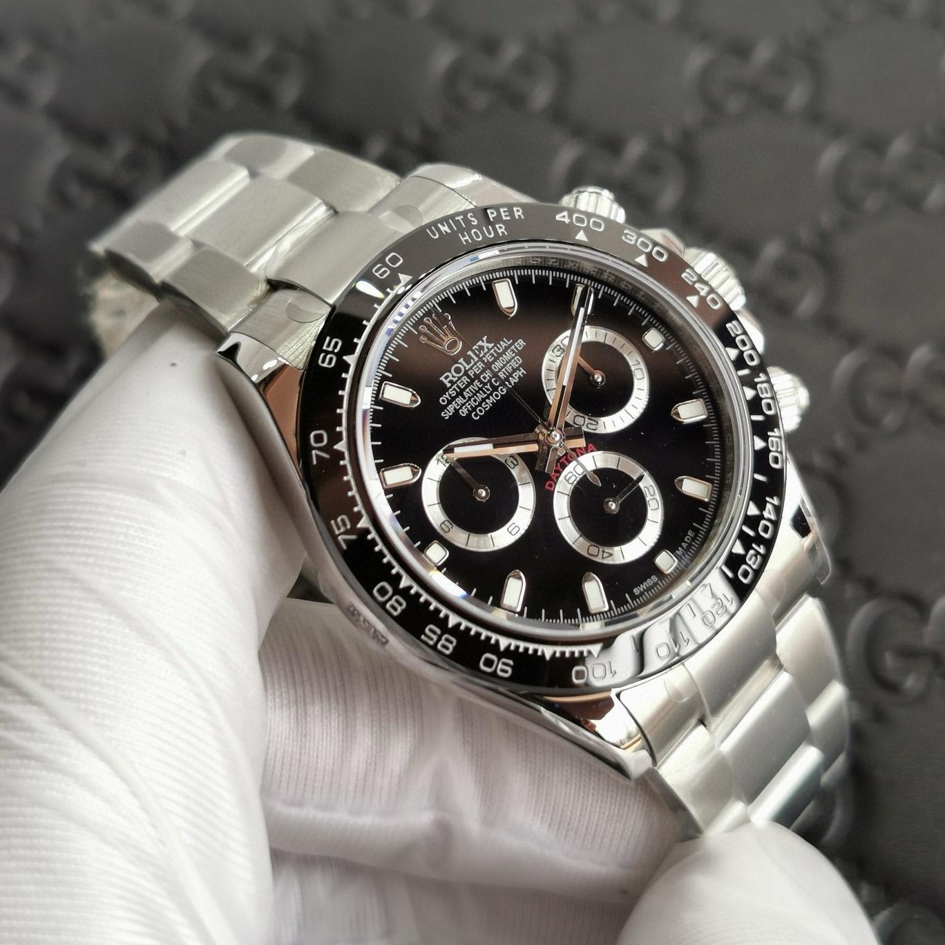 Rolex Cosmograph Daytona Stainless Steel Black Dial Watch 116500 - DesignerGu
