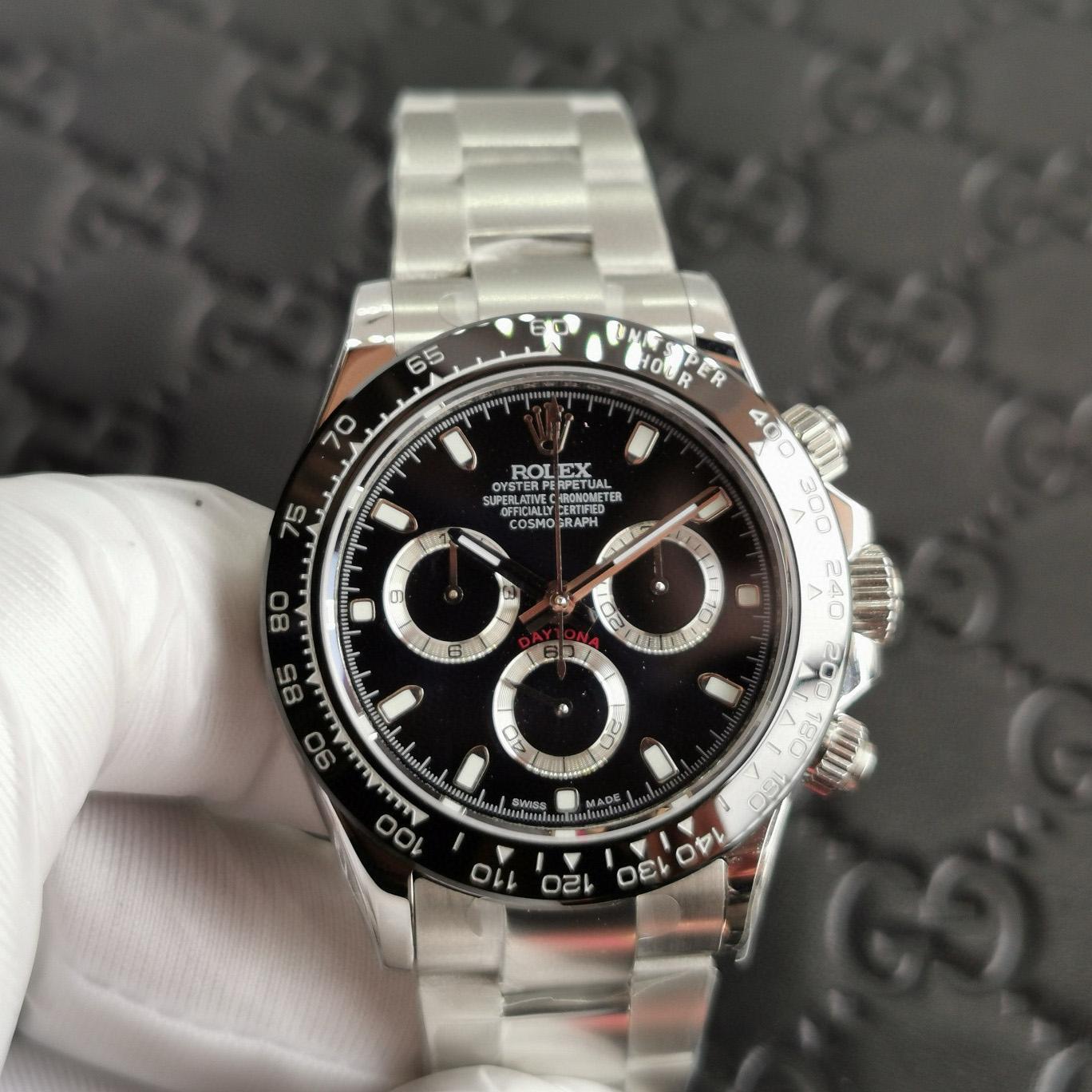 Rolex Cosmograph Daytona Stainless Steel Black Dial Watch 116500 - DesignerGu