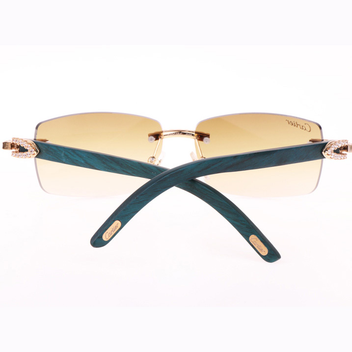 Cartier CT 3524012 Big Diamond Green Wood Sunglasses In Gold Brown - DesignerGu