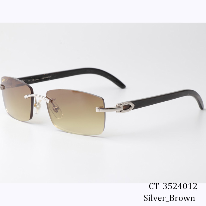 Cartier CT_3524012 Black Buffalo Sunglasses In Silver Brown - DesignerGu