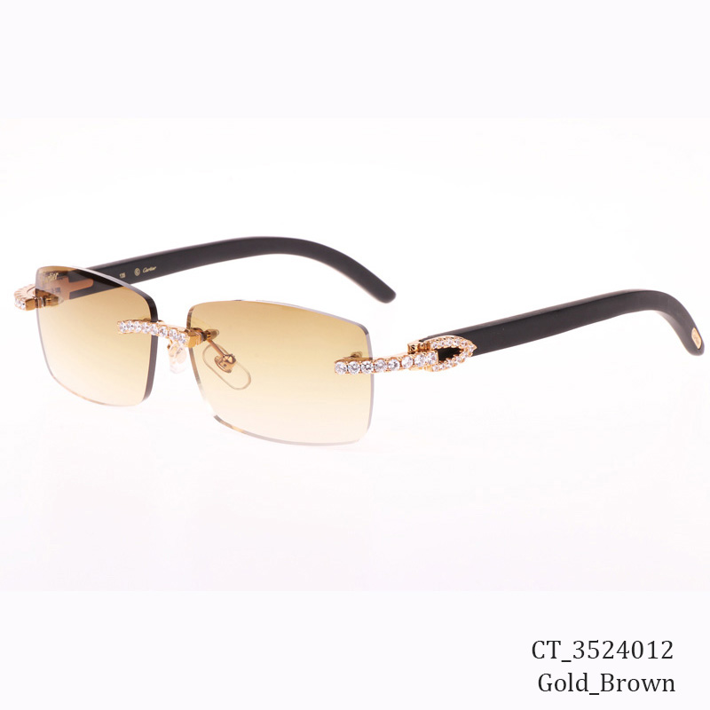 Cartier CT 3524012 Big Diamond Black Wood Sunglasses In Gold Brown - DesignerGu