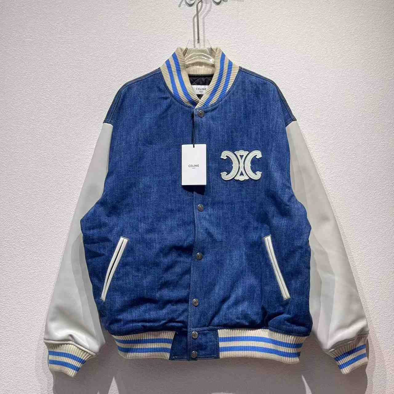 Celine Loose Triomphe Teddy In Trail Wash Denim - DesignerGu