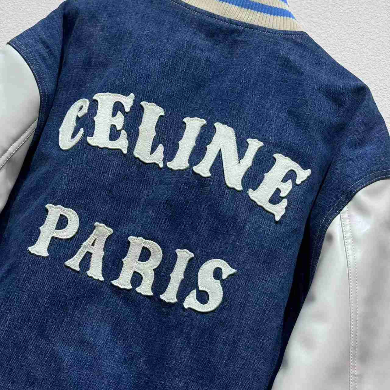 Celine Loose Triomphe Teddy In Trail Wash Denim - DesignerGu