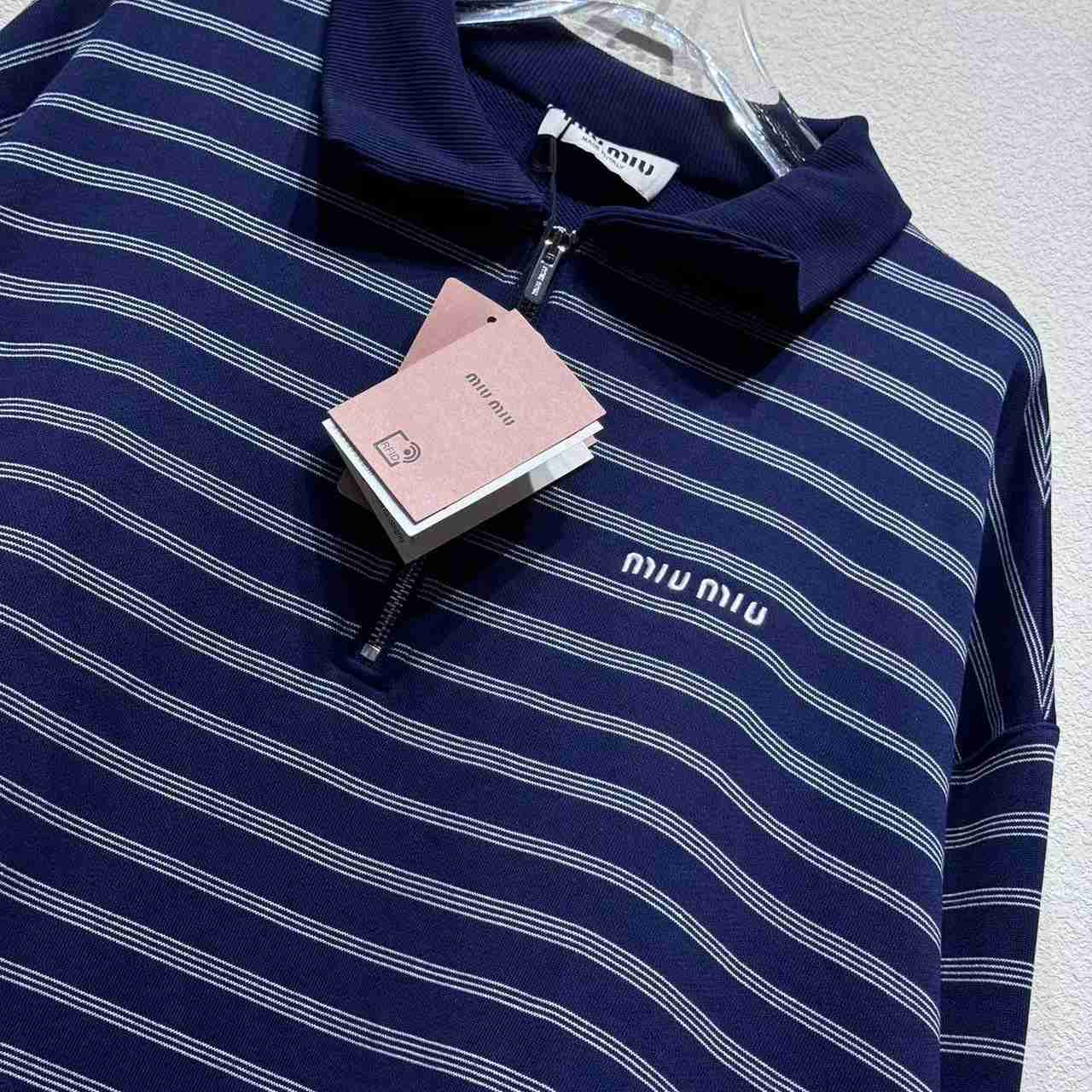 Miu Miu Striped Zipper Polo Shirt - DesignerGu