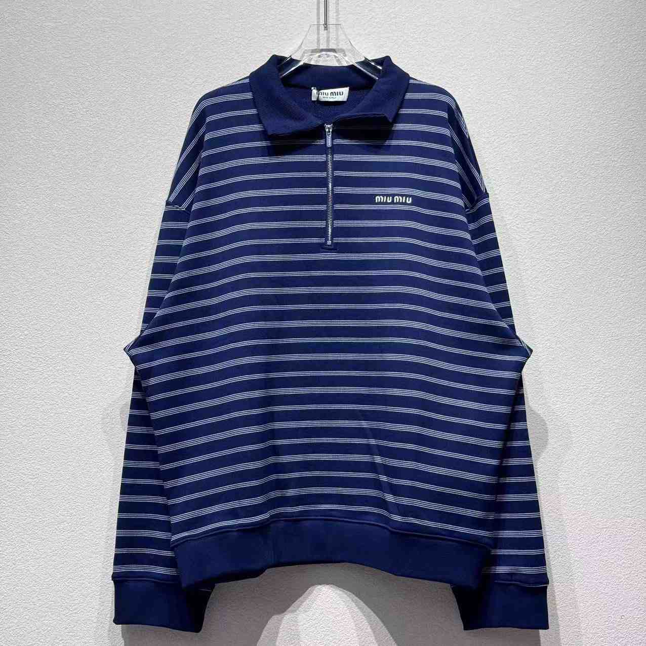 Miu Miu Striped Zipper Polo Shirt - DesignerGu