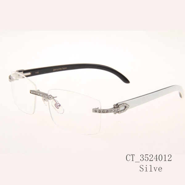 Cartier CT_3524012 Diamond White Mix Black Buffalo Eyeglasses In Silve - DesignerGu