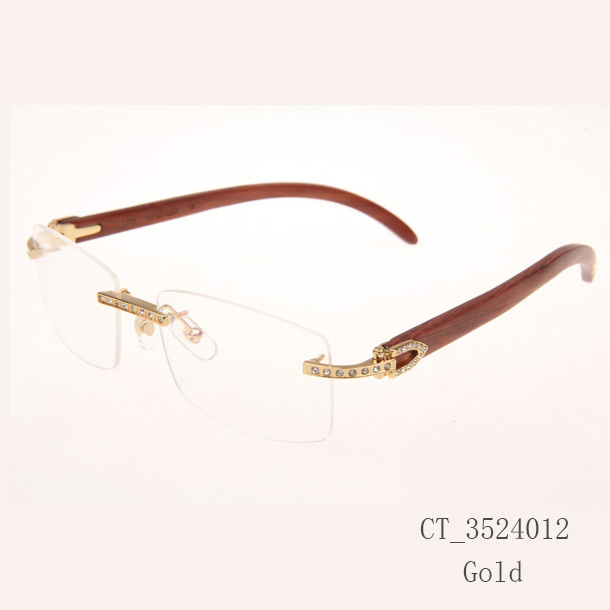 Cartier CT_3524012 Diamond Wood Eyeglasses In Gold - DesignerGu