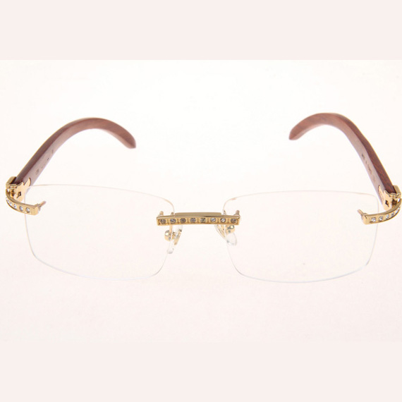 Cartier CT_3524012 Diamond Wood Eyeglasses In Gold - DesignerGu