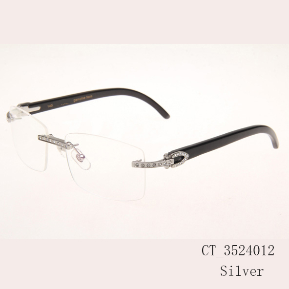 Cartier CT_3524012 Diamond Black Buffalo Eyeglasses In Silver - DesignerGu